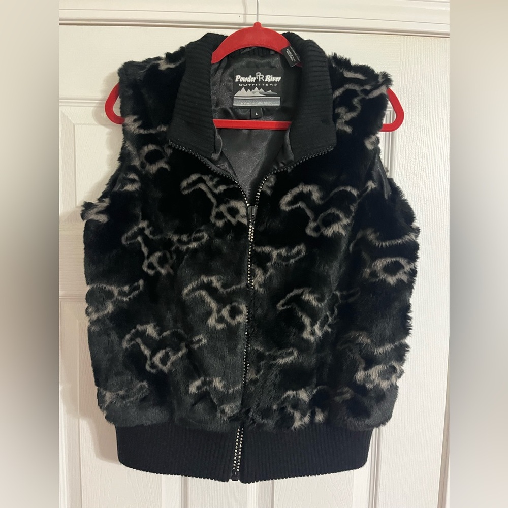 Powder River Outfitters Panhandle Slim Womens Black Faux Fur Large Vest Mustang